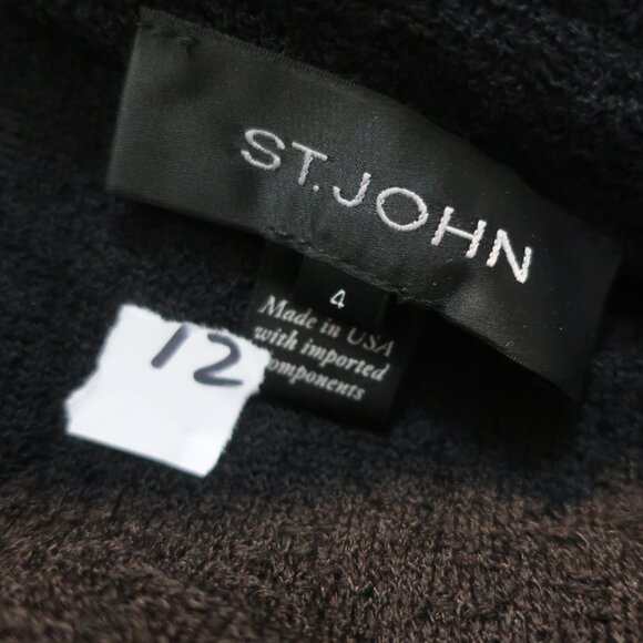 St. John Black Label Black Wool Blend Flounce Hem Grommet Boucle Blazer Jacket 4 - Picture 12 of 14